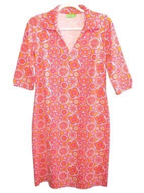Katherine Way Pink Orange Floral Sheath Dress Women Size S Half Sleeve Stretch